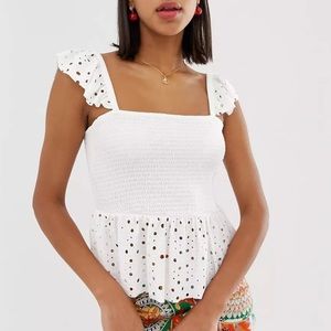 Smocked Eyelet Peplum Tank